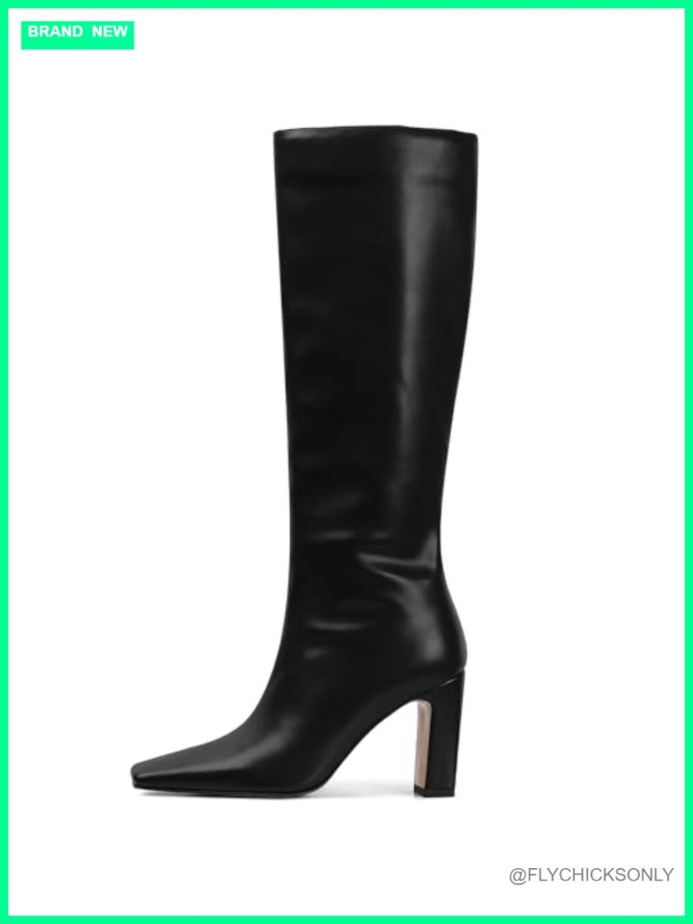 Faux Leather Knee High Boots Square Toe Chunky Heel Tall Boots